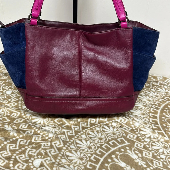 COACH 24693 Park Quilted Color Block CARRIE Leather Pink Blue Suede Purse - Picture 5 of 12